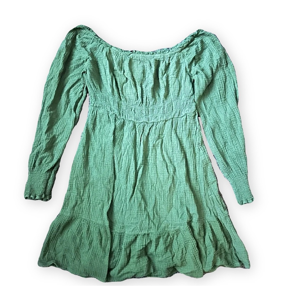 Green Flowy Off-Shoulder Dress